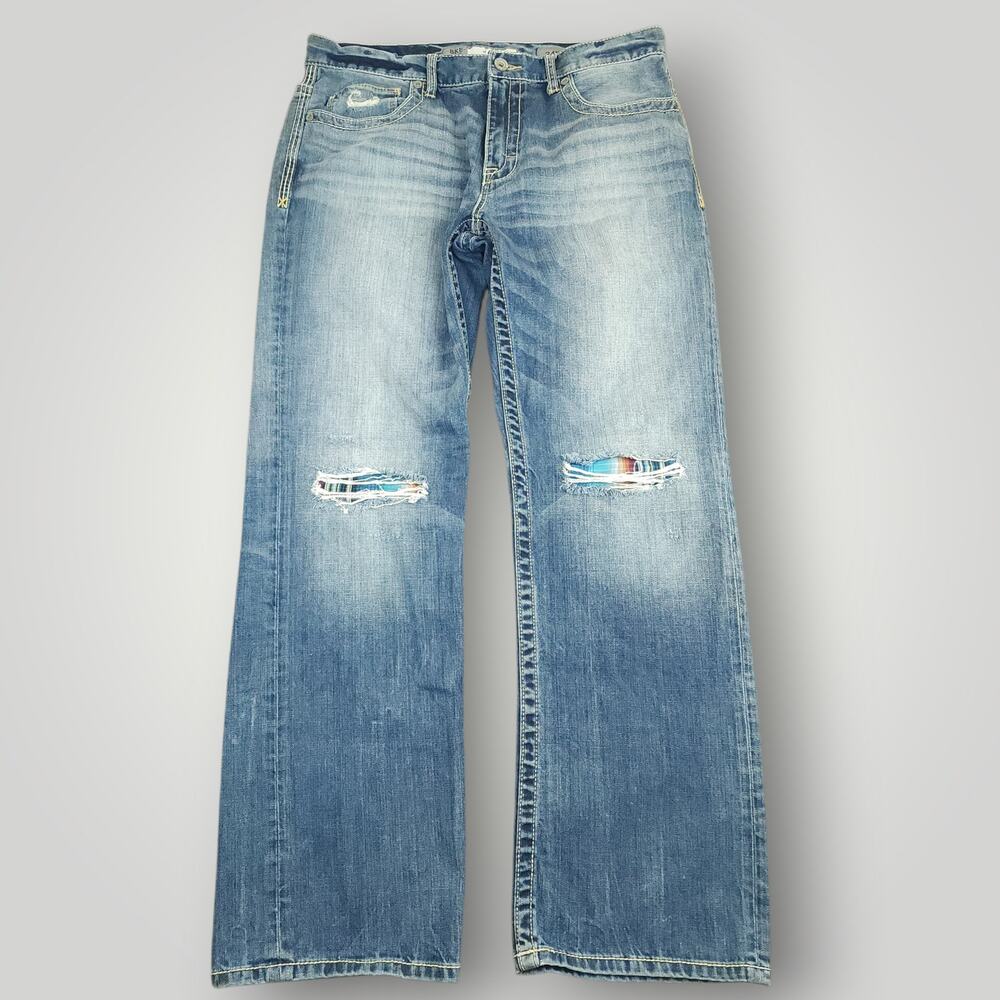 BKE Jeans Mens 34R Jake Baggy Wide Leg Distressed Low Rise Blow Out Knee Y2K